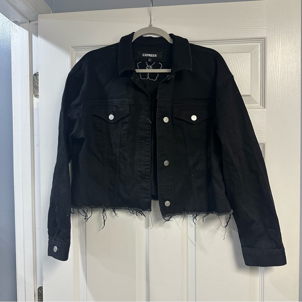 Express Black Denim Embellished Jacket